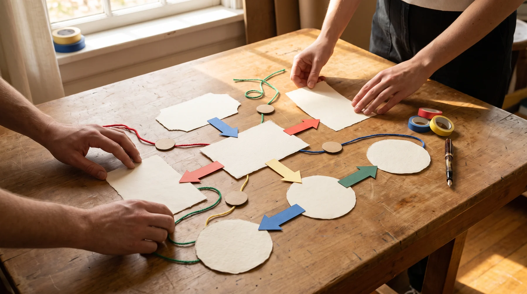 Hands arranging a career route map